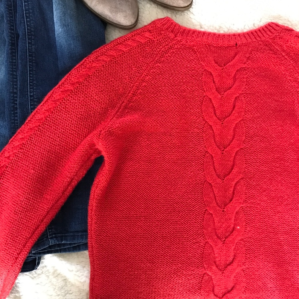 Red H&M cable knit sweater